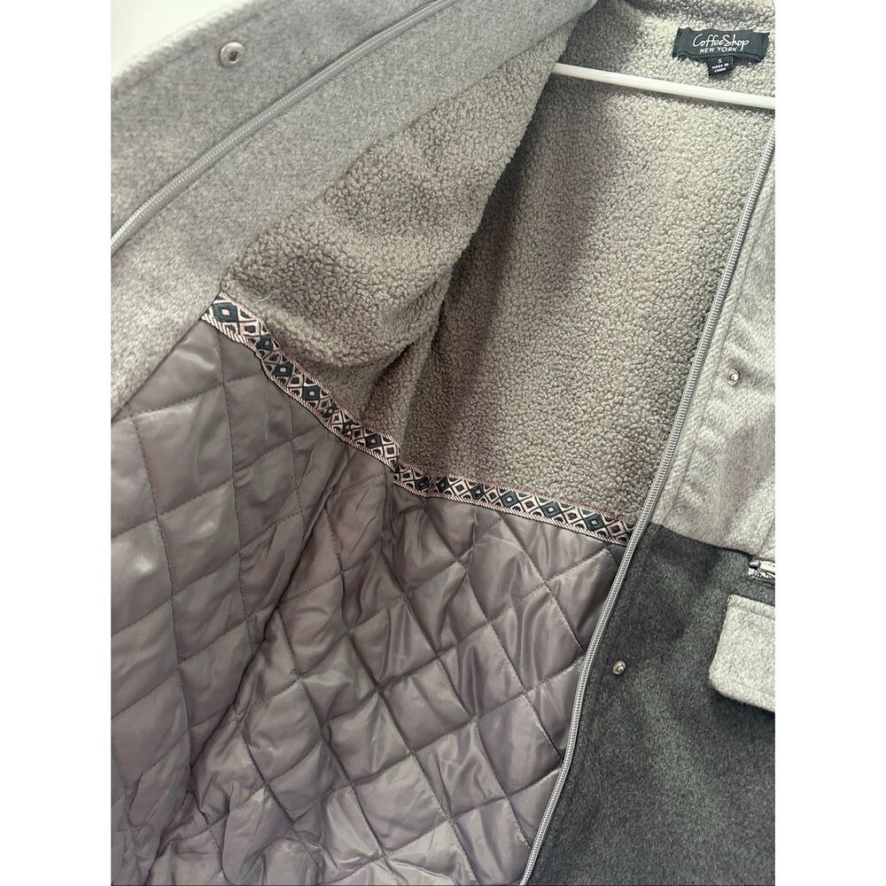 New York & Company Small Wool Blend Color Block Hooded Coat Gray Winter Jacket C - Picture 9 of 14